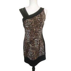 JOSEPH RIBKOFF Sleeveless Leopard Print Short Bodycon Dress Size 6 Black Trim